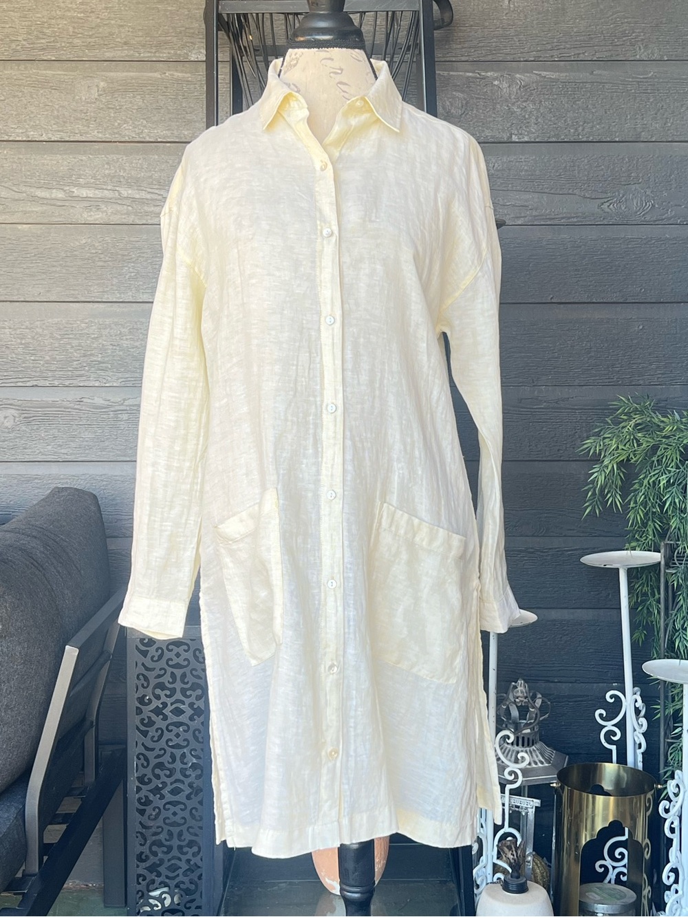 NWT Jones New York Linen Collared Button Up Pockets Dress/Long Tunic M